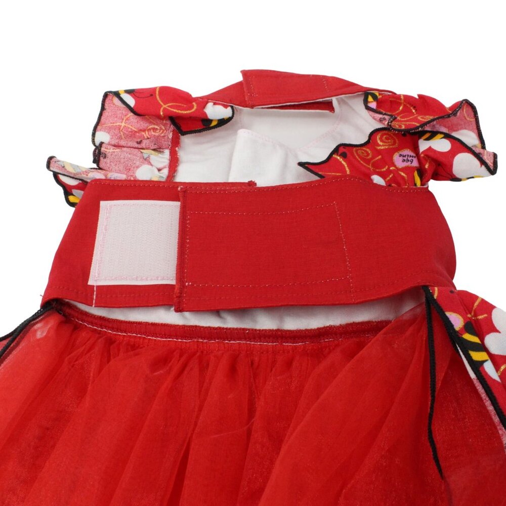 Handmade Valentine's Designer Small Doggie Bee Mine Embellished Dress Red Pink - Picture 4 of 5